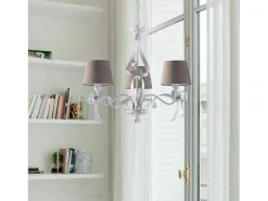 Lucy - Lámpara de araña blanca estilo shabby chic con pantallas gris paloma, 3 luces Ø59 cm Blanco