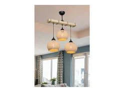 marque Luminaria Colgante Fiona E27 Natural 50x20x63 Cm Con Tres Bombillas 60W Crema Online