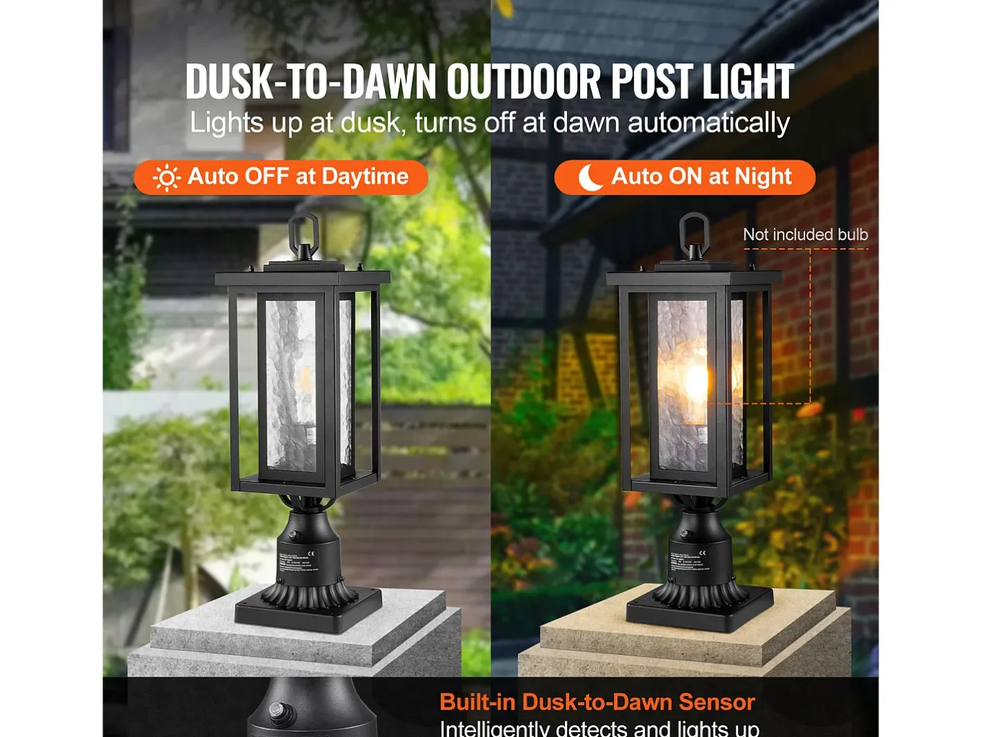 Outlet Luminarias Exteriores SucceBuy, Paquete de 2, Dusk to Dawn de 45cm para Montaje en Pilar Negro