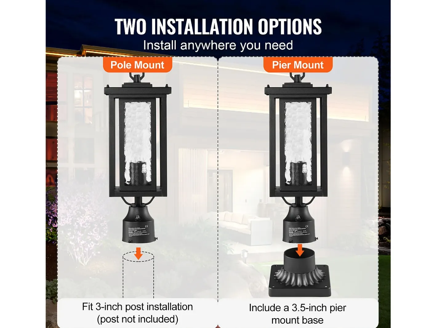 Outlet Luminarias Exteriores SucceBuy, Paquete de 2, Dusk to Dawn de 45cm para Montaje en Pilar Negro