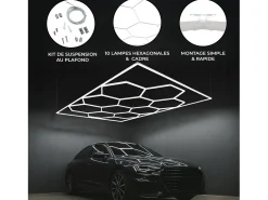 Monstershop Plafón-Luz LED hexagonal 10 panales y borde Detalle del coche Garaje Taller Gimnasio Panal Blanco