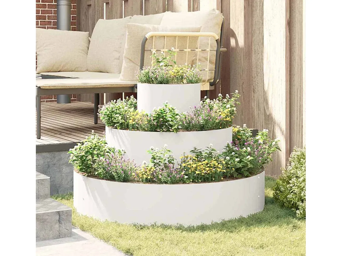 Clearance Maceta para Jardín | Jardinera | Macetero 90 x 90 x 20 cm Acero Blanco