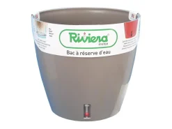 Clearance Riviera Maceta redonda de plástico Ø 46 cm - 49 L - Taupe Topo