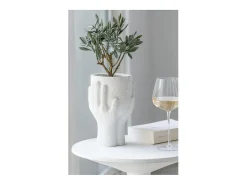 J-Line Macetero-Macetero mano de cerámica blanca 16.5x14x24 cm Blanco