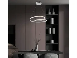 Malena Suspensión en metal y aluminio con LED CCT integrado con mando a distancia y cables eléctricos regulables 115 Ø50 BL247-SBC Blanco Online