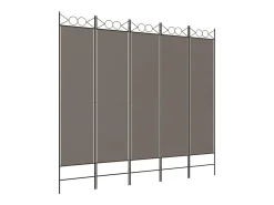 Biombo-Mampara divisoria de 5 paneles Antracita 200x200 cm Tejido Gris