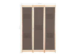 Biombo-Mampara divisoria de 3 paneles Marrón 120x170x4 cm Tela Marru00f3n