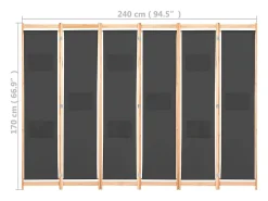 Biombo-Mampara divisoria de 6 paneles 240 x 170 x 4 cm Tela Gris