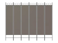 Biombo-Mampara divisoria de 6 paneles Antracita 240x200 cm Tejido Gris