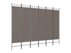 Biombo-Mampara divisoria de 6 paneles Antracita 240x200 cm Tejido Gris