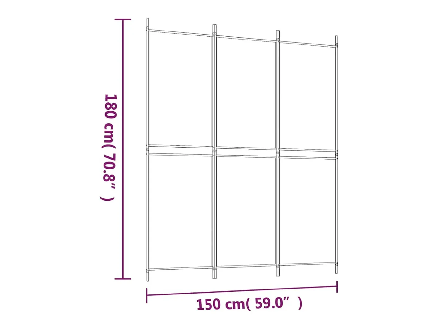 Mampara divisoria de 3 paneles Tela Blanca 150x180 cm Blanco Clearance
