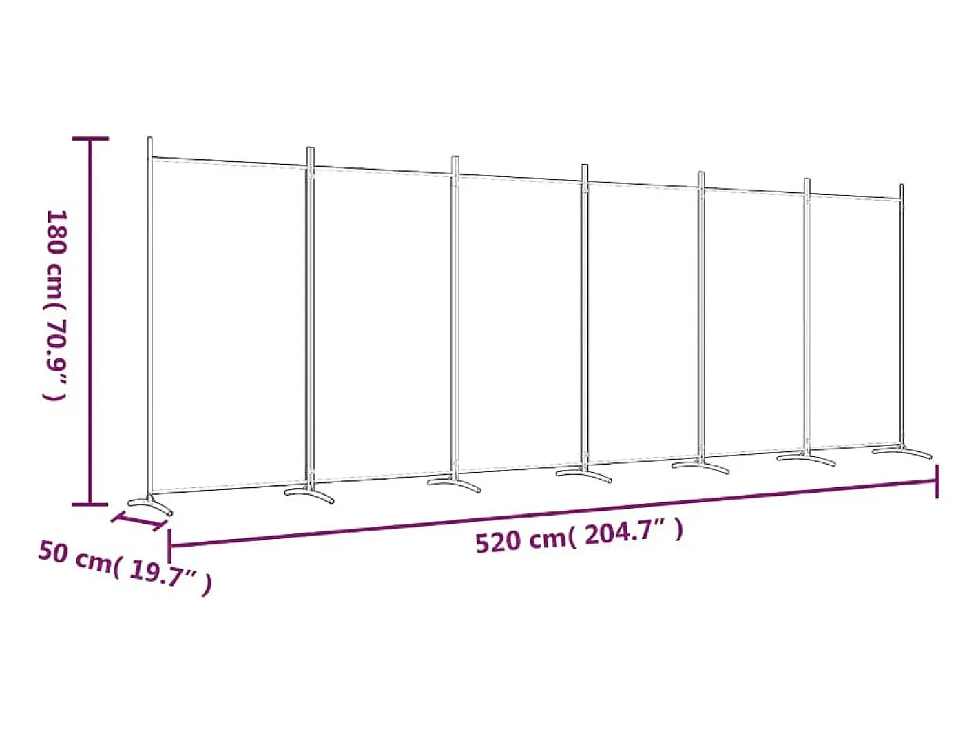 Mampara divisoria de 6 paneles Tela Blanca 520x180 cm Blanco New