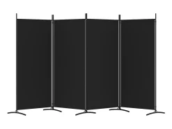 Biombo-Mampara divisoria de 4 paneles Tela Negra 346x180 cm Negro