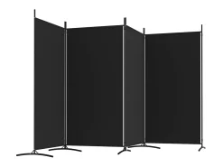Biombo-Mampara divisoria de 4 paneles Tela Negra 346x180 cm Negro