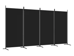 Biombo-Mampara divisoria de 4 paneles Tela Negra 346x180 cm Negro