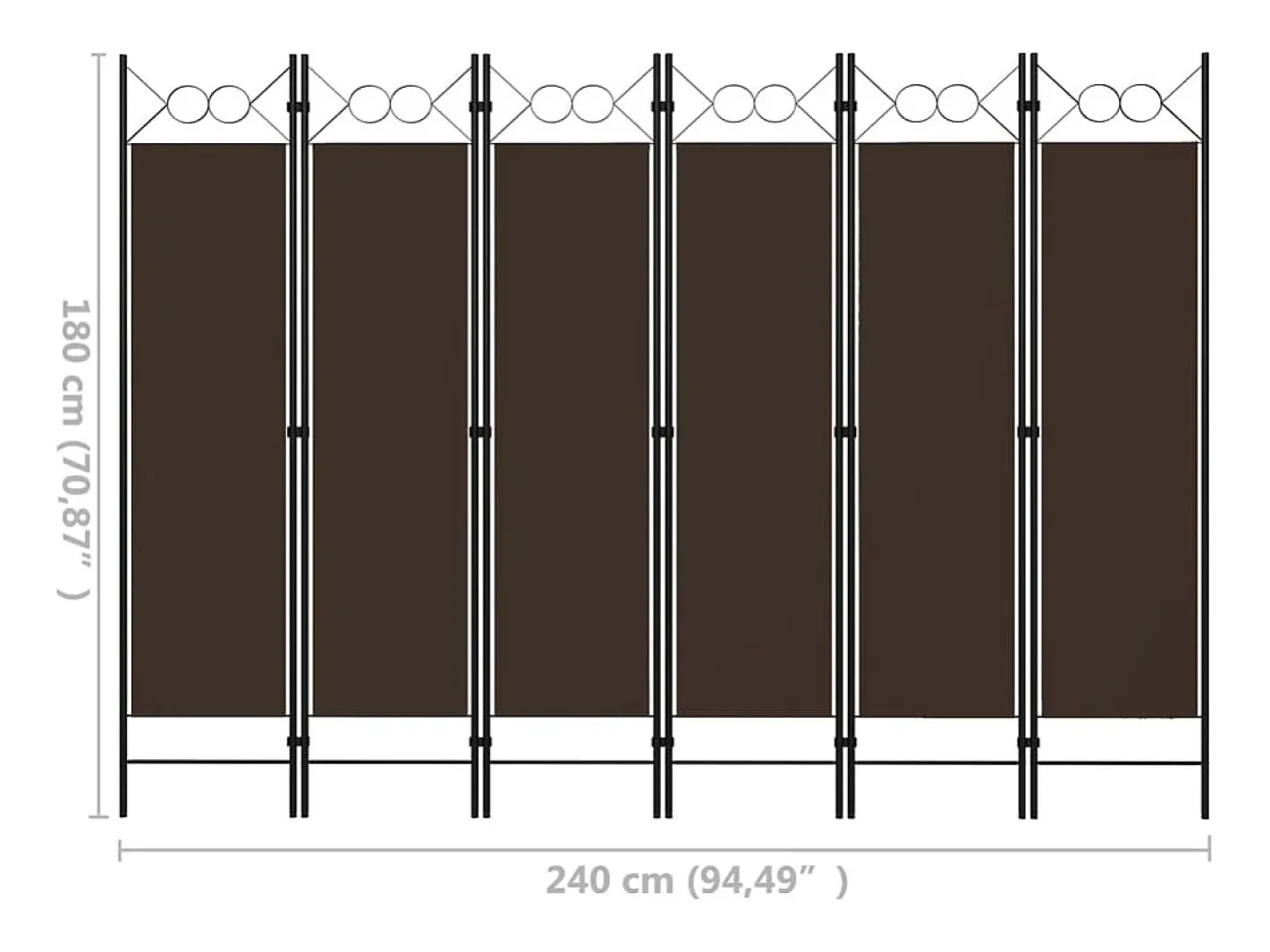 Biombo-Mampara divisoria de 6 paneles Marrón 240x180 cm Marru00f3n