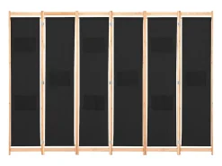 Hot Mampara divisoria de 6 paneles Tela Negra 240 x 170 x 4 cm Negro
