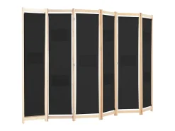 Hot Mampara divisoria de 6 paneles Tela Negra 240 x 170 x 4 cm Negro