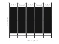 Mampara divisoria de 5 paneles Negra 200x180 cm Negro Outlet
