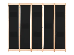 Mampara divisoria de 5 paneles Tela Negra 200 x 170 x 4 cm Negro New