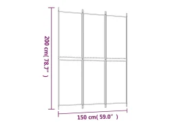Biombo-Mampara divisoria de 3 paneles Tela Blanca 150x200 cm Blanco