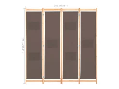 Biombo-Mampara divisoria de 4 paneles Marrón 160x170x4 cm Tela Marru00f3n
