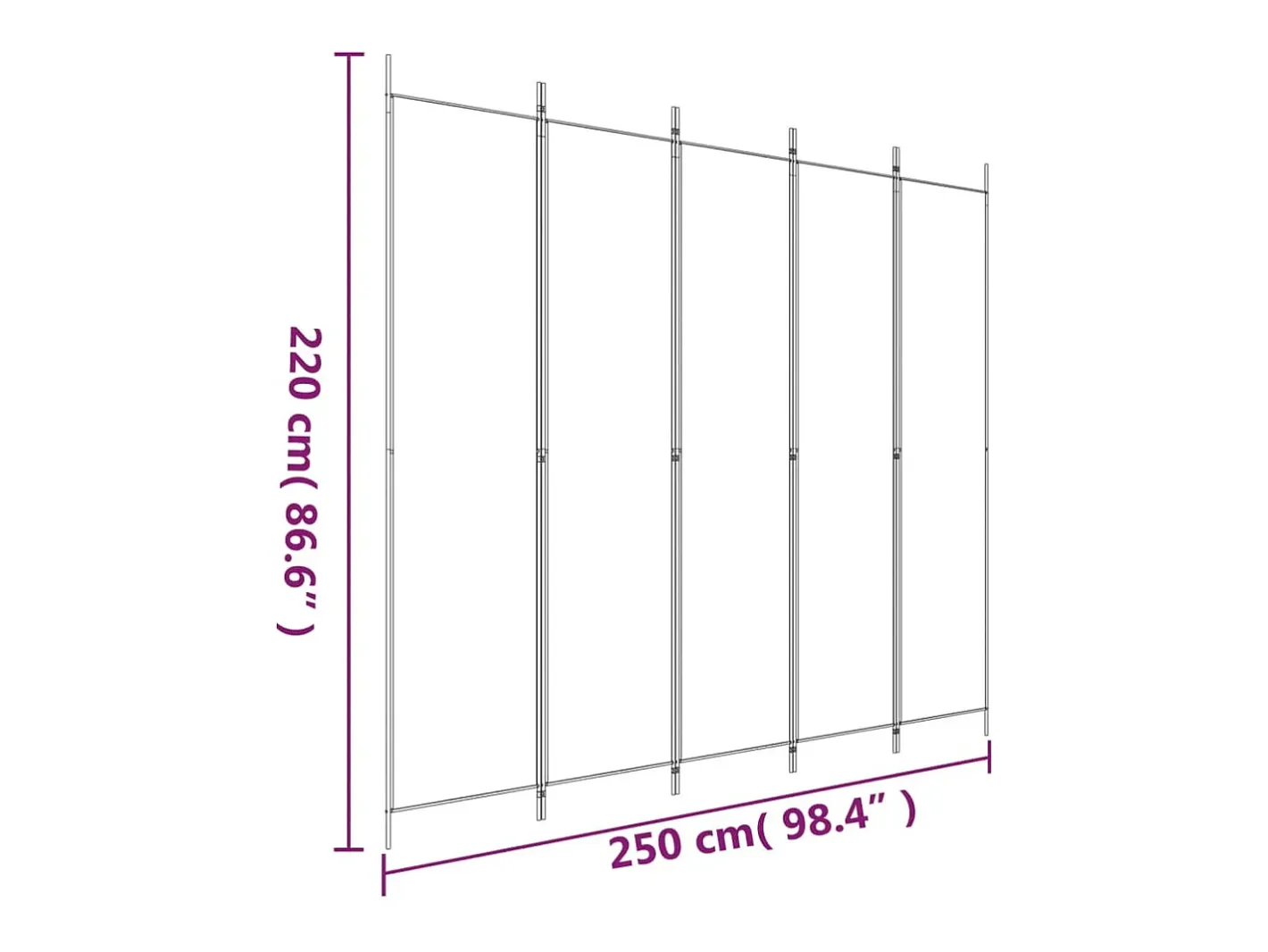 Mampara divisoria de 5 paneles Tela Blanca 250x220 cm Blanco