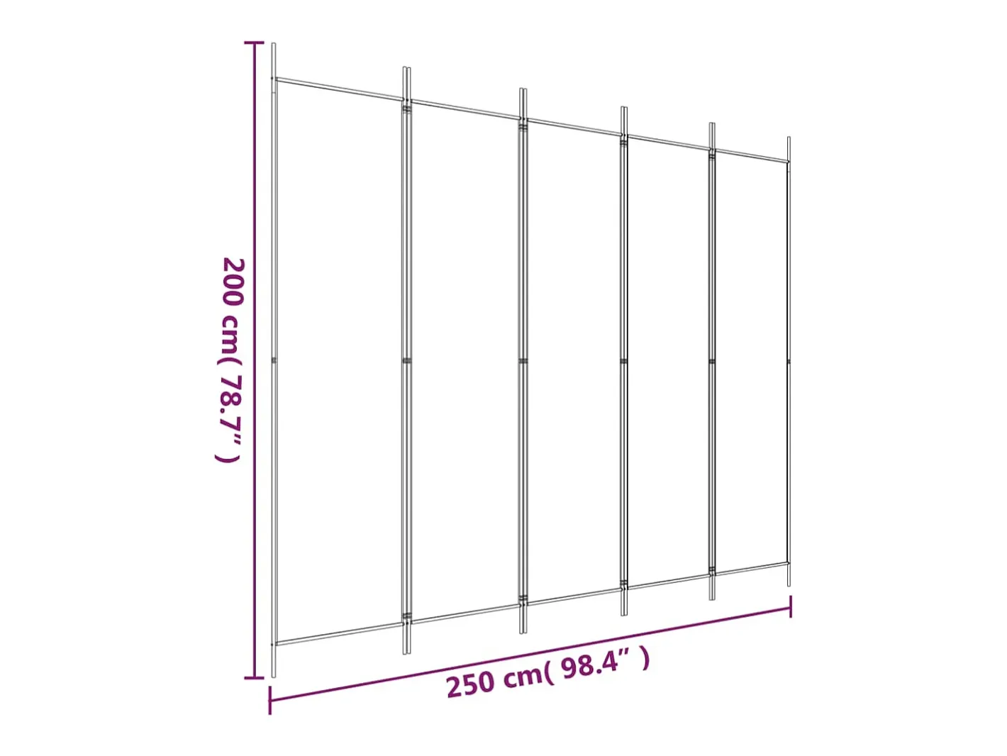 Mampara divisoria de 5 paneles Tela Blanca 250x200 cm Blanco Discount