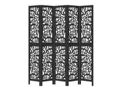 Best Mampara divisoria de 5 paneles en madera maciza de paulownia negra Negro