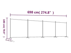 Mampara divisoria de 4 paneles 698x180 cm Tela Blanco Outlet