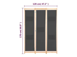 Biombo-Mampara divisoria de 3 paneles 120x170x4 cm Tela Gris