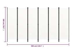 Hot Mampara divisoria de 6 paneles Blanca 300x180 cm Blanco