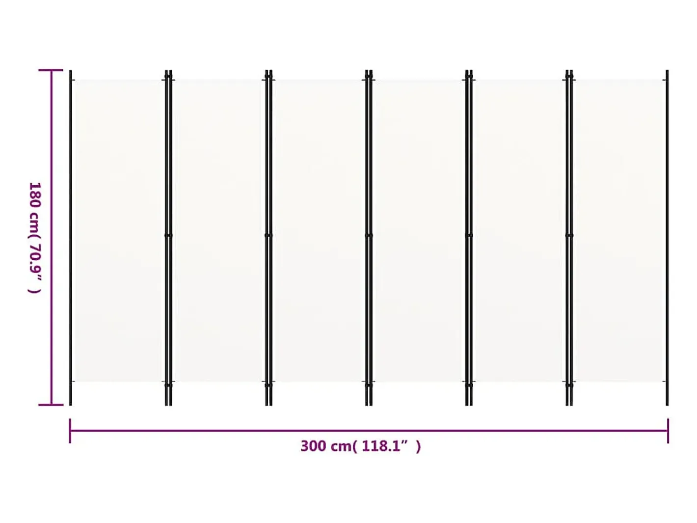Hot Mampara divisoria de 6 paneles Blanca 300x180 cm Blanco