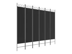 Biombo-Mampara divisoria de 6 paneles Tela Negra 240x200 cm Negro