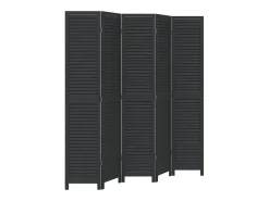Biombo-Mampara divisoria de 5 paneles en madera maciza de paulownia negra Negro