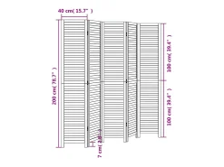 Biombo-Mampara divisoria de 5 paneles en madera maciza de paulownia negra Negro