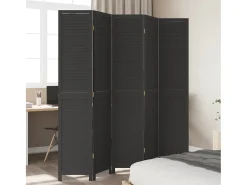 Biombo-Mampara divisoria de 5 paneles en madera maciza de paulownia negra Negro