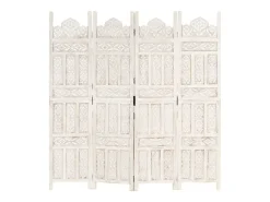 Biombo-Mampara divisoria de 4 paneles 160x165 cm Madera de mango Blanco