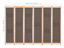 Sale Mampara divisoria de 6 paneles Marrón 240 x 170 x 4 cm Tela Marru00f3n