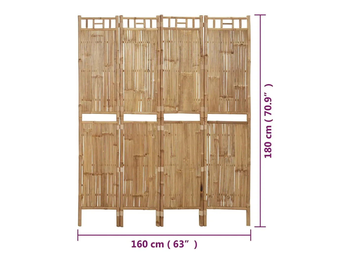 Biombo-Mampara divisoria de bambú de 4 paneles 160x180 cm Marru00f3n