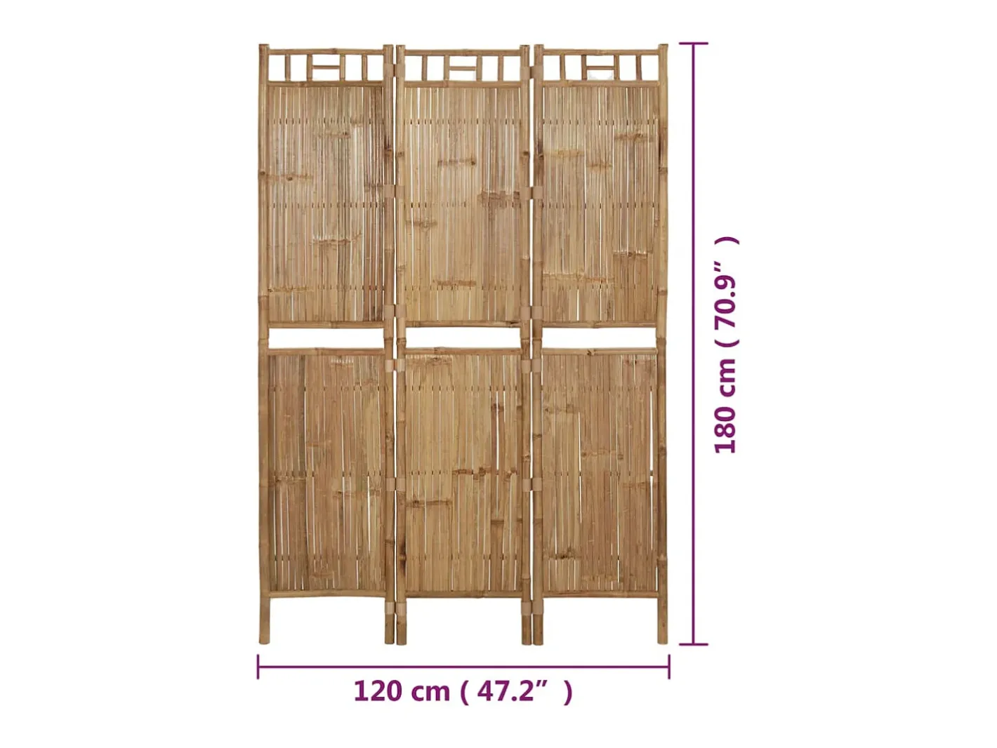 Biombo-Mampara divisoria de bambú de 3 paneles 120x180 cm Marru00f3n