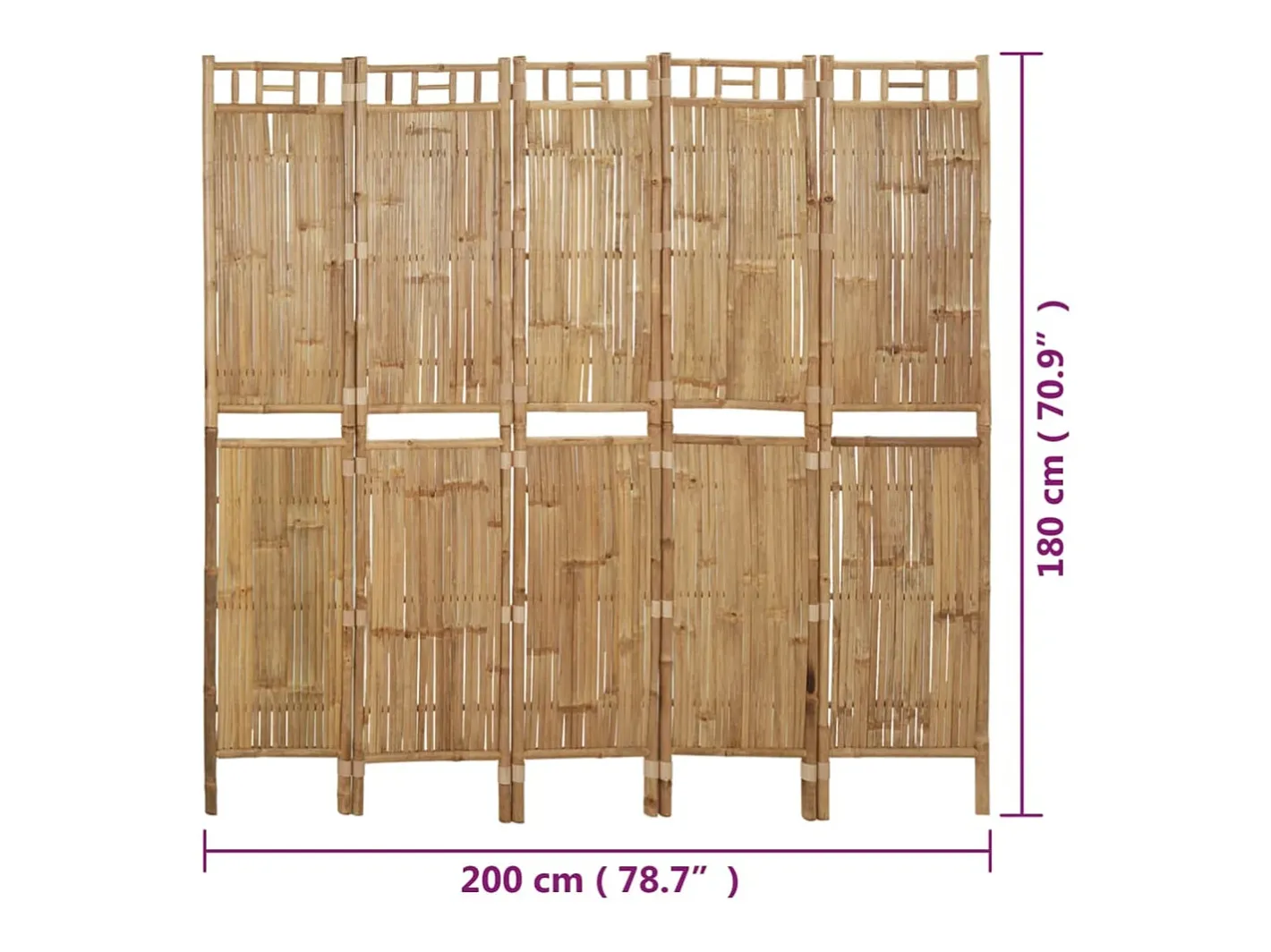 Biombo-Mampara divisoria de bambú de 5 paneles 200x180 cm Marru00f3n