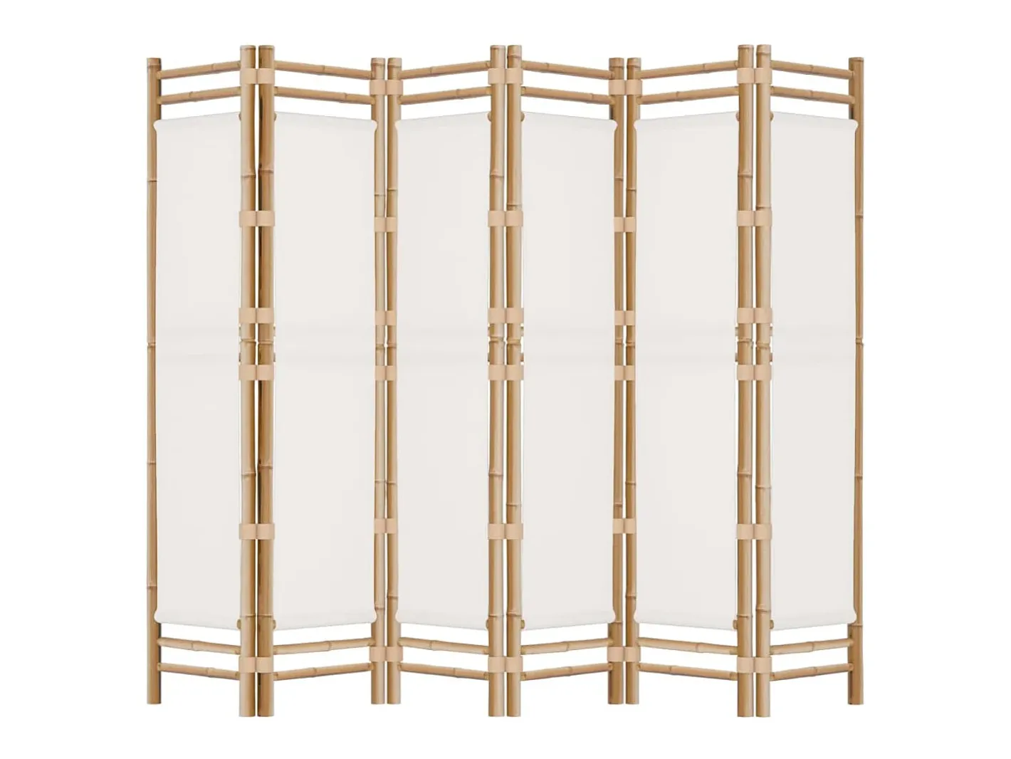New Mampara plegable 6 paneles 240 cm Bambú y lona Crema