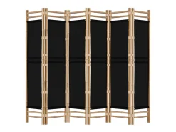 Mampara plegable 6 paneles 240 cm Bambú y lona Negro Outlet
