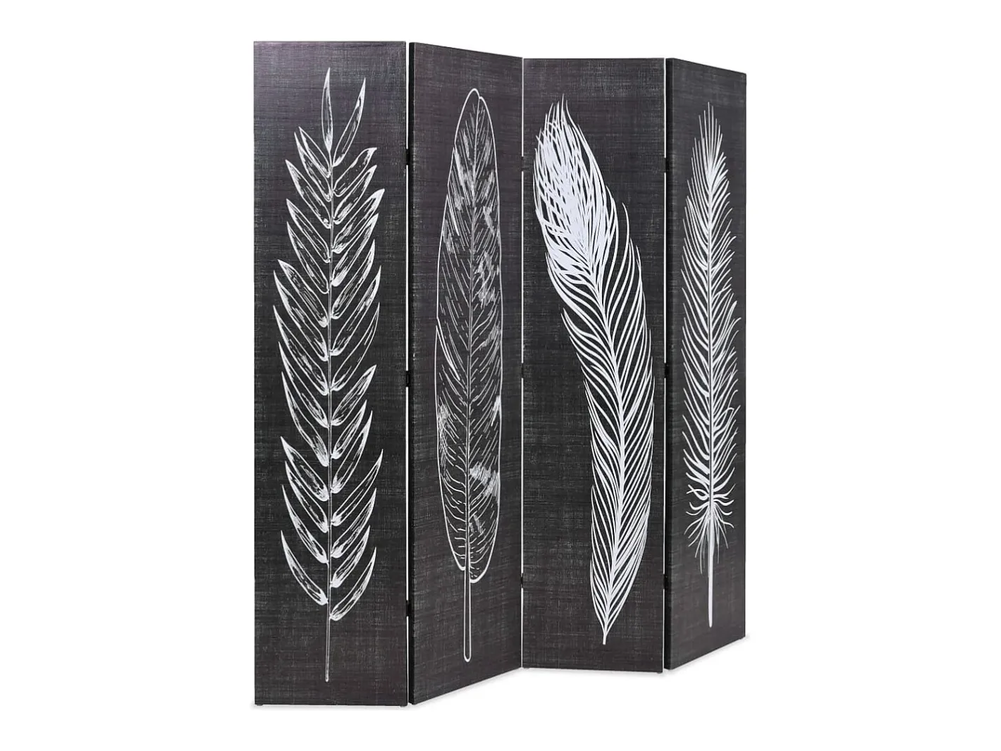 Mampara plegable 160x170 cm Plumas Blanco y Negro Clearance