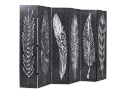 Biombo-Mampara plegable 228x170 cm Plumas Blanco y Negro