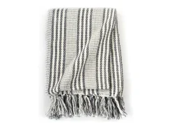 Ropa De Cama-Manta a rayas de algodón y blanco 125x150 cm ES891306 Gris
