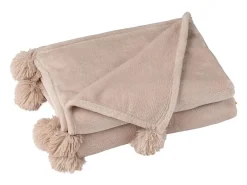 Online J-Line Manta con pompones de poliéster beige oscuro 173x126cm Color natural claro