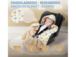 Joyz Ropa De Cama-Manta de algodón con capucha para bebé para asiento de coche o cochecito arcoíris/ Beige