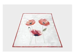 New Soleil d'ocre Manta de forro polar y sherpa con estampado de amapola 130x150 cm, por Blanco